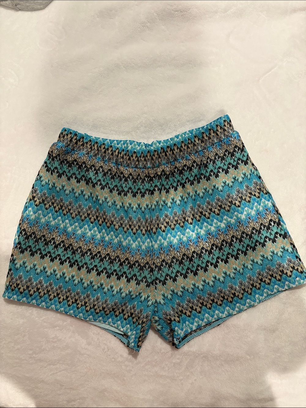 Women's Blue Patterned Knit Shorts